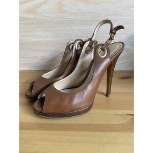 Casadei Platform Pumps Heels Brown Leather 7 Size